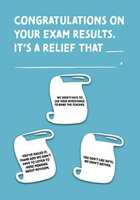 It's A Relief  Exam Congratulations Card