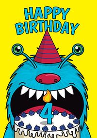 Monster Cake 4th Birthday Card