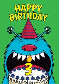 Monster Cake 3rd  Birthday Card