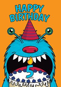 Tap to view Monster Cake 5TH Birthday Card
