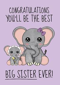 Big Sister Cute Elephant New Baby Card
