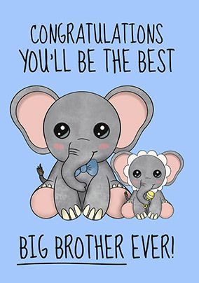Big Brother Cute Elephant New Baby Card
