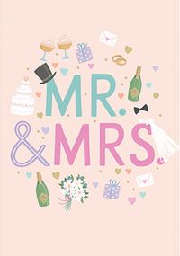Tap to view Cute Icons Mr & Mrs  Wedding Card