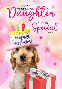 Daughter Dog in Birthday Hat Card