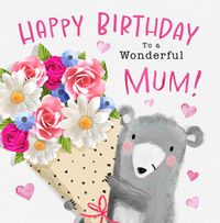 Wonderful Mum Cute Bear Birthday Card