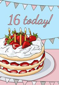 16 Today Strawberry Cake Birthday Card