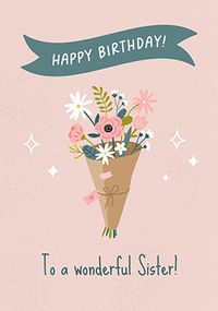 Wonderful Sister Bouquet Birthday Card