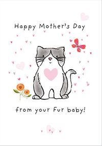 Tap to view Black and White Cat Fur Baby Mother's Day Card