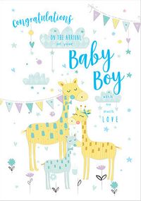 Baby Boy Giraffes New Baby Card