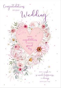 Heart and Flowers Wedding Card