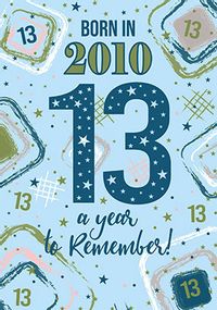 Blue Born in 2010 13th Birthday Card