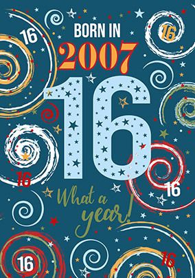Navy Born in 2007 16th Birthday Card