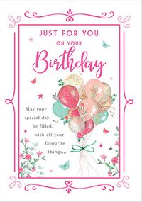 Tap to view Balloons Just For You Birthday Card