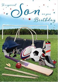 Son Cricket Kit Birthday Card
