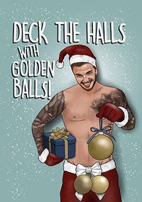 Tap to view Deck the Halls, golden balls Christmas Card