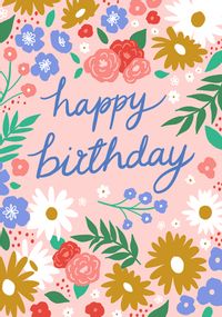 Tap to view Flowers and Leaves Pretty Birthday Card