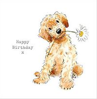 Pup with Daisy Birthday Card