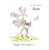 Mouse and Flowers Mum Birthday Card