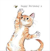 Cat and Bee Cute Birthday Card