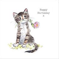 Tap to view Cute Tabby Kitten and Rose Birthday Card