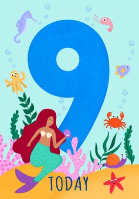 Age 9 Mermaid Children's Card