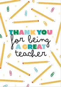 Pencils Great Teacher Thank You Card