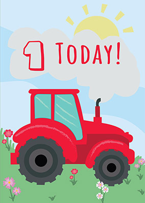 Red Tractor 1st Birthday Card