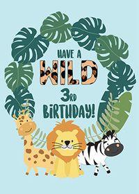 Zoo Animals 3rd Birthday Card
