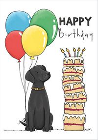 Dog, balloons and Cake Birthday Card
