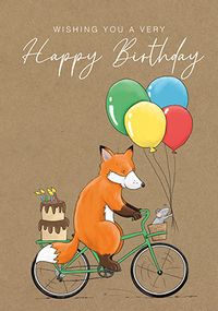 Fox Cycling Birthday Card
