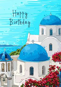 Happy Birthday Santorini Card