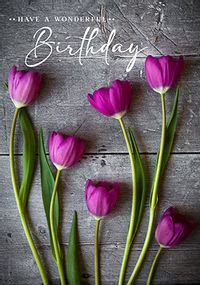 Purple Tulips Birthday Card