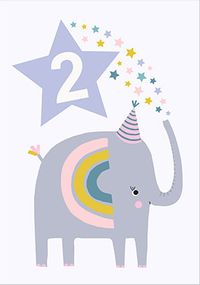 Elephant Grey Star 2nd Birthday Card
