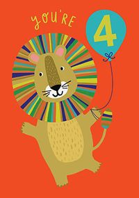Party Lion 4th Birthday Card