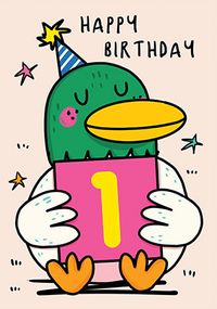 Party Duck 1st Birthday Card