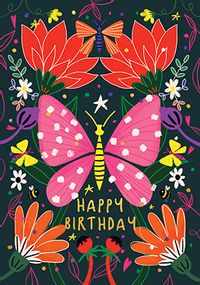 Tap to view Happy Birthday Butterfly and Flowers Card