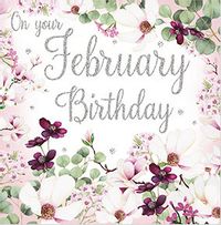 Pink Flowers February Birthday Card