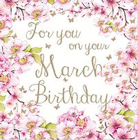 Pink Floral March  Birthday Card