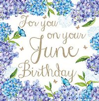June Blue Flowers Birthday Card