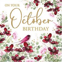 Tap to view Red Flowers October Birthday Card