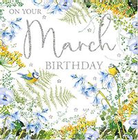 Tap to view Blue Floral March  Birthday Card