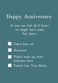 Tick boxes Anniversary Card