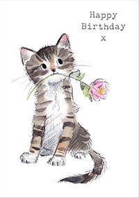 Tabby Flower Birthday Card