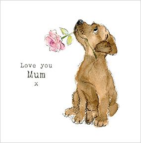 Puppy Flower Mum Birthday Card