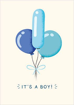 It's A Boy Balloons New Baby Card