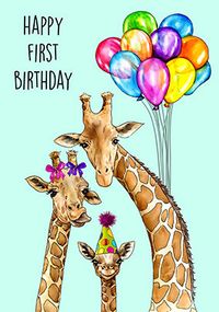 1st Birthday Giraffes Birthday Card