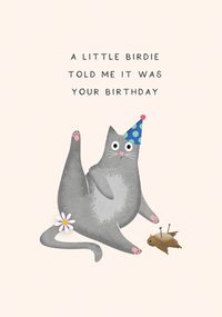A Little Birdie Cat Birthday Card