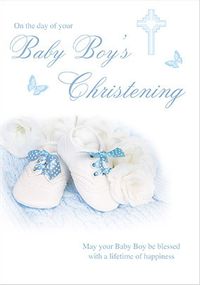 Booties Baby Boy Christening card