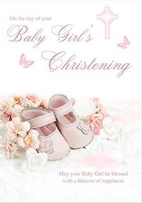 Pink  Girl Shoes Christening Card