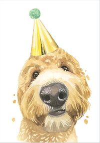 Tap to view Labradoodle in Party Hat Birthday Card